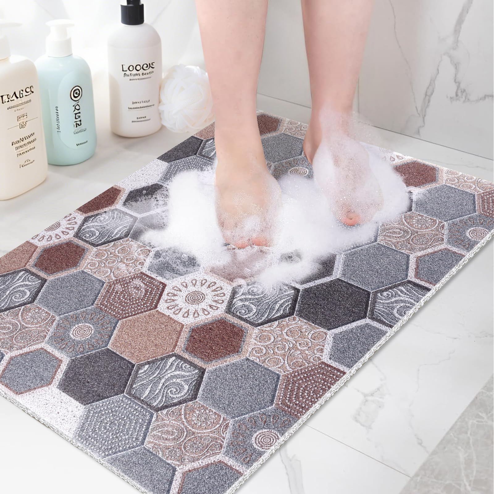 Extra Large Shower Mat Non-slip: 60 x 80 cm Bath Mat for Inside Shower Tub Mat Non Slip Anti Mould - Soft Textured Loofah Shower Massage Mat with Drain - Multiple Floor Pad for Bathroom Wet Area