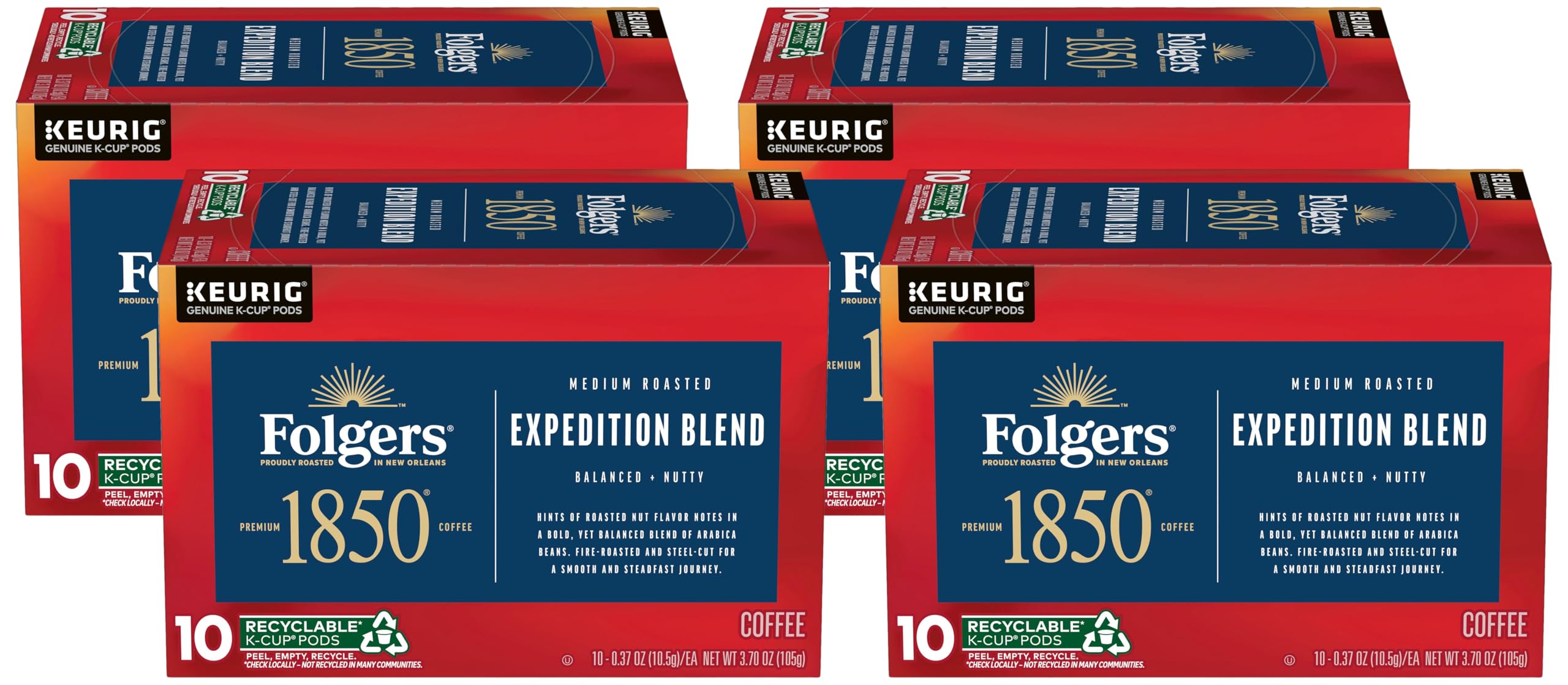 1850 by Folgers Pioneer Blend Medium Roast Coffee, 10 Keurig K-Cup Pods (Pack of 4) Image
