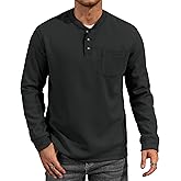 VOGSTART Mens Waffle Fleece-Lined Henley Shirts Heavyweight Thermal Long Sleeve Casual Knit Pullover (S-XXL)