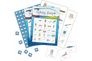 Foosproea Fishing Bingo Cards, Camp Let's Go Fishing Bingo Games for 24 Players, Camping Party Games for Family Friends Large Group Activities, Fishing Party Favors Supplies Decorations(30)