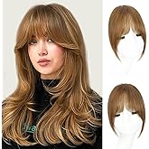 EINAEY Clip in Bangs – 100% Real Human Hair Fringe with Temples, Light Auburn Brown French Bangs Hair Clip Hairpiece for Women, Natural Look, Easy Trim & Secure BB Clips for Daily Wear