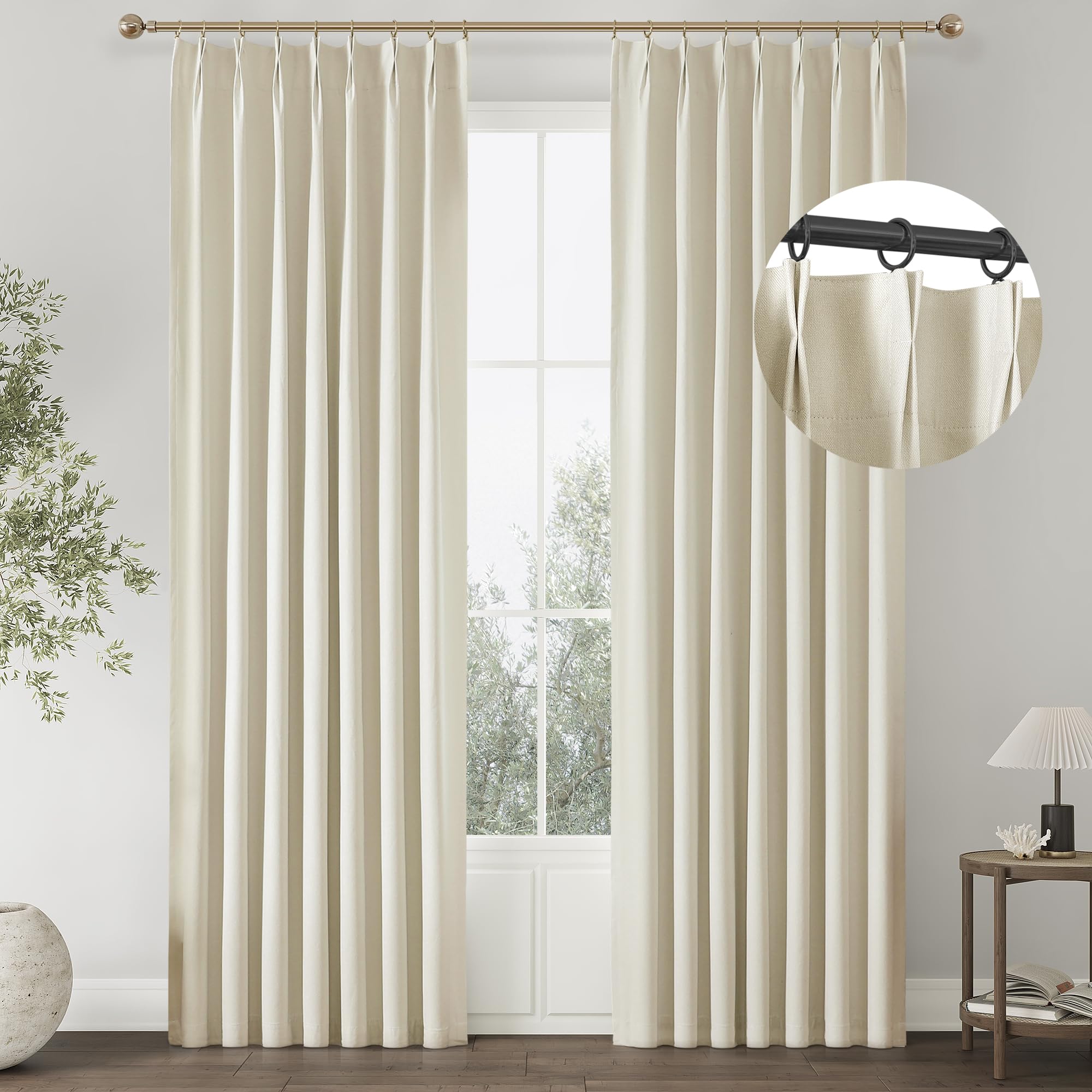 Photo 1 of ChrisDowa Birch Pinch Pleated Blackout Linen Curtains 84 inches Long 2 Panels for Living Room Bedroom Farmhouse Room darking Thermal Insulated Back Tab Hooks Rings Window Treatment Drapes,40x84