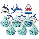 12 Pcs Shark Cupcake Toppers Happy Birthday Cake Toppers Shark Ocean Theme Party Supplies Kids Birthday Party Supplies Decorations