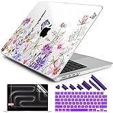 DONGKE Case for M5 MacBook Pro 14 inch 2025 2024-2021 M4 M3 M2 M1, Plastic Hard Shell Cover Compatible with A3434 A3112 A3401 A3185 A2992 A2779 A2442, Retina XDR Display & Touch ID, Butterfly Floral