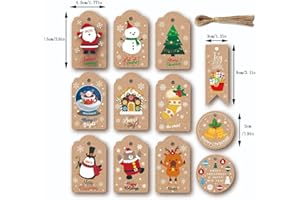 96 Pcs Kraft Christmas Tags with 100 Jute Twine Strings, 2.9x1.77in Brown Gift Tags for Holiday Presents, Rustic Xmas Labels 