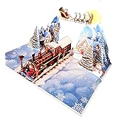 Gifttags Christmas Train Pop Up Card, 3D Vintage Steam Train Card 6 x 8 In, Greeting Cards For Kids, Parents, Friends, Ideal Gift For Holiday, Birthday, Merry Christmas Cards Pop Up With Envelopes