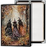 Halloween Forest Witch Wall Art Halloween Vintage Three Witches Canvas Posters Rustic Goth Dark Academia Horror Prints Painting For Living Room Bedroom Wall Decor 8x12in Unframed