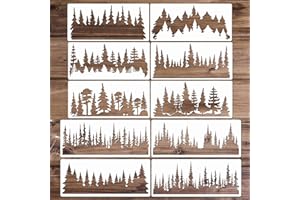 HOSOMONO 10 Pieces Pine Tree Stencils 14 x 6 inches Reusable Template Large Tree Stencil for Painting Wall Wood Window Furniture Fabric Canvas Home Décor