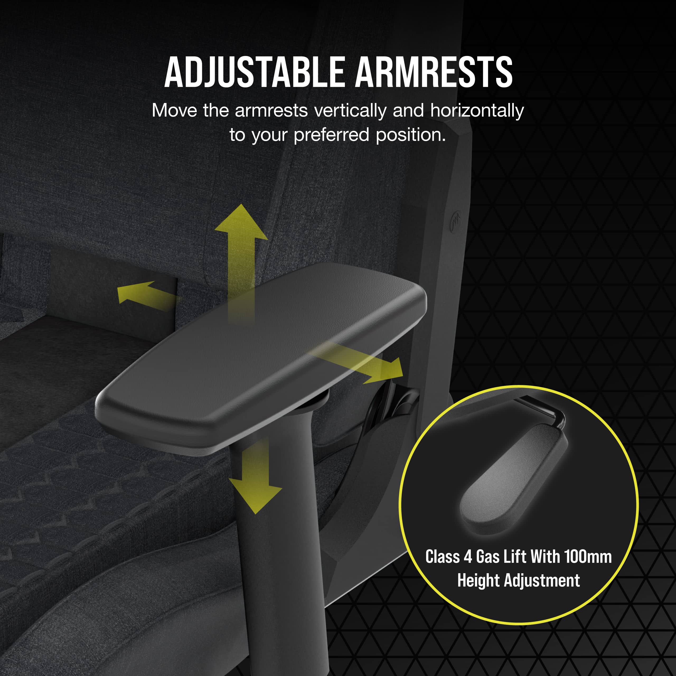 Corsair Tc100 Relaxed Gaming Chair - Fabric - Racing-Inspired Design - Lumbar Pillow - Detachable Memory Foam Neck Pillow - Adjustable Seat Height - Adjustable Armrests - Grey &Amp; Black - View 6