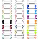 MONAZEO 48Pcs 14G Glow in Dark Flexible Stainless Steel Straight Tongue Barbell Nipple Ring Retainer Piercing Jewelry for Women Men 16mm Bar