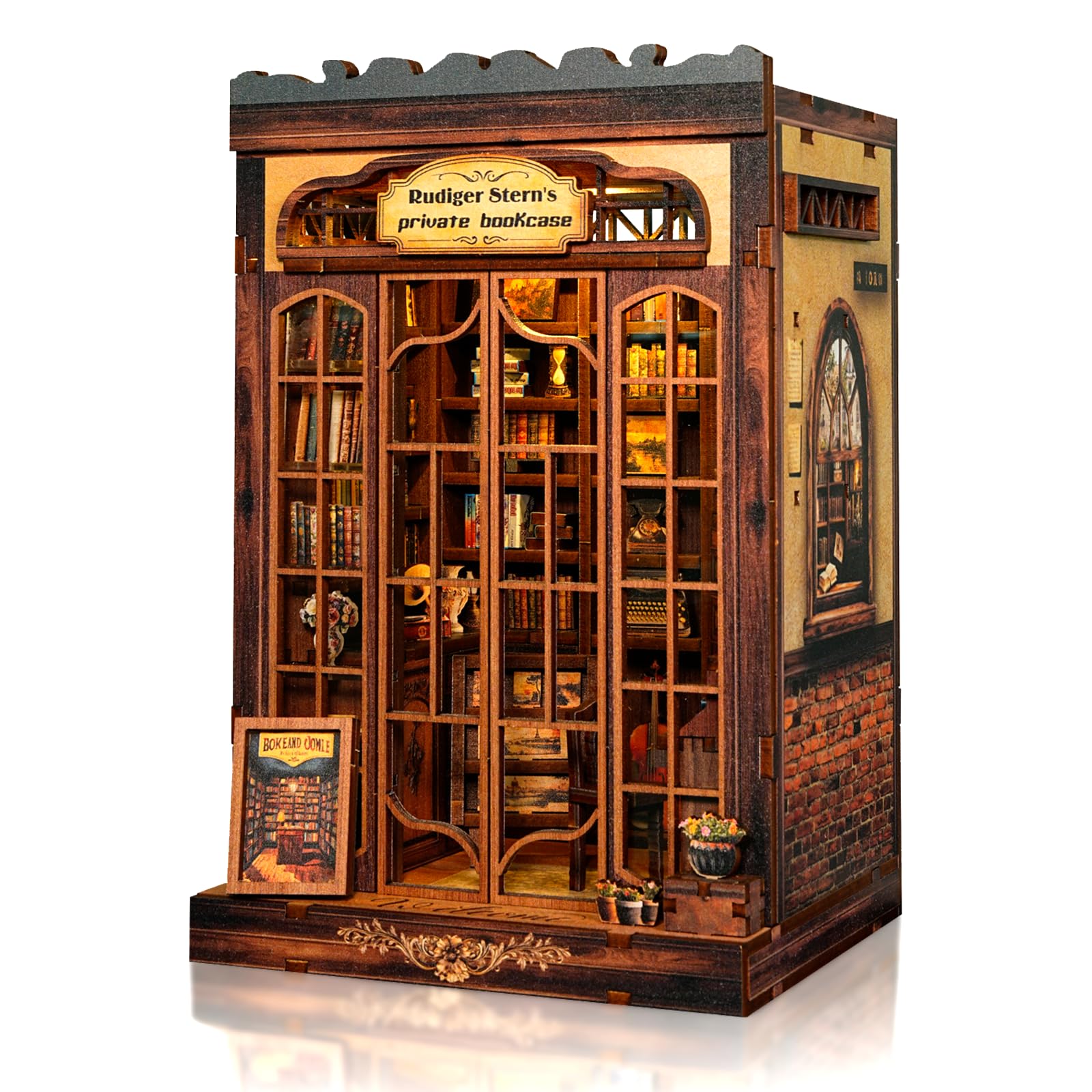 DIY Miniature House Kit, Library Book Nook Kit, 3D Wooden Puzzles Bookshelf Craft Kits, Dollhouse Kit with LED Light, Mini Building Kit for Adults Teen to Build (Retro Bookstore)