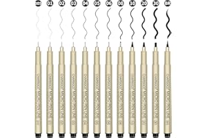 CHARSOCO Black Micro Pens, 12 Sizes in 0.23mm - 5mm, Waterproof Archival Ink, Fine Point Pen for Artist Illustration, Sketching, Anime, Manga and Technical Drawing