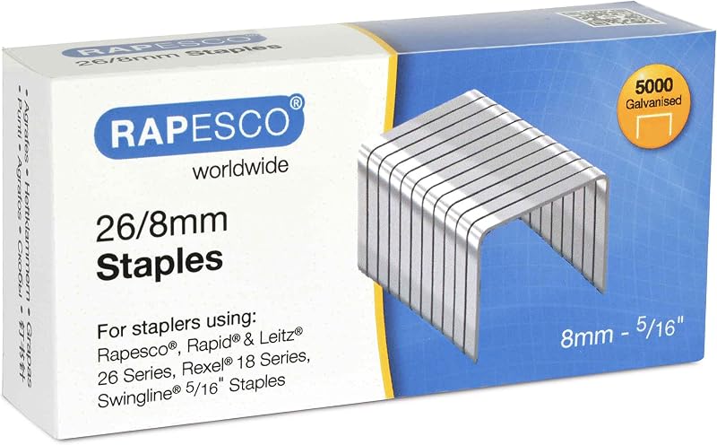 Rapesco S11880Z3 Type 26/8 mm Galvanised Staples Pack of 5000