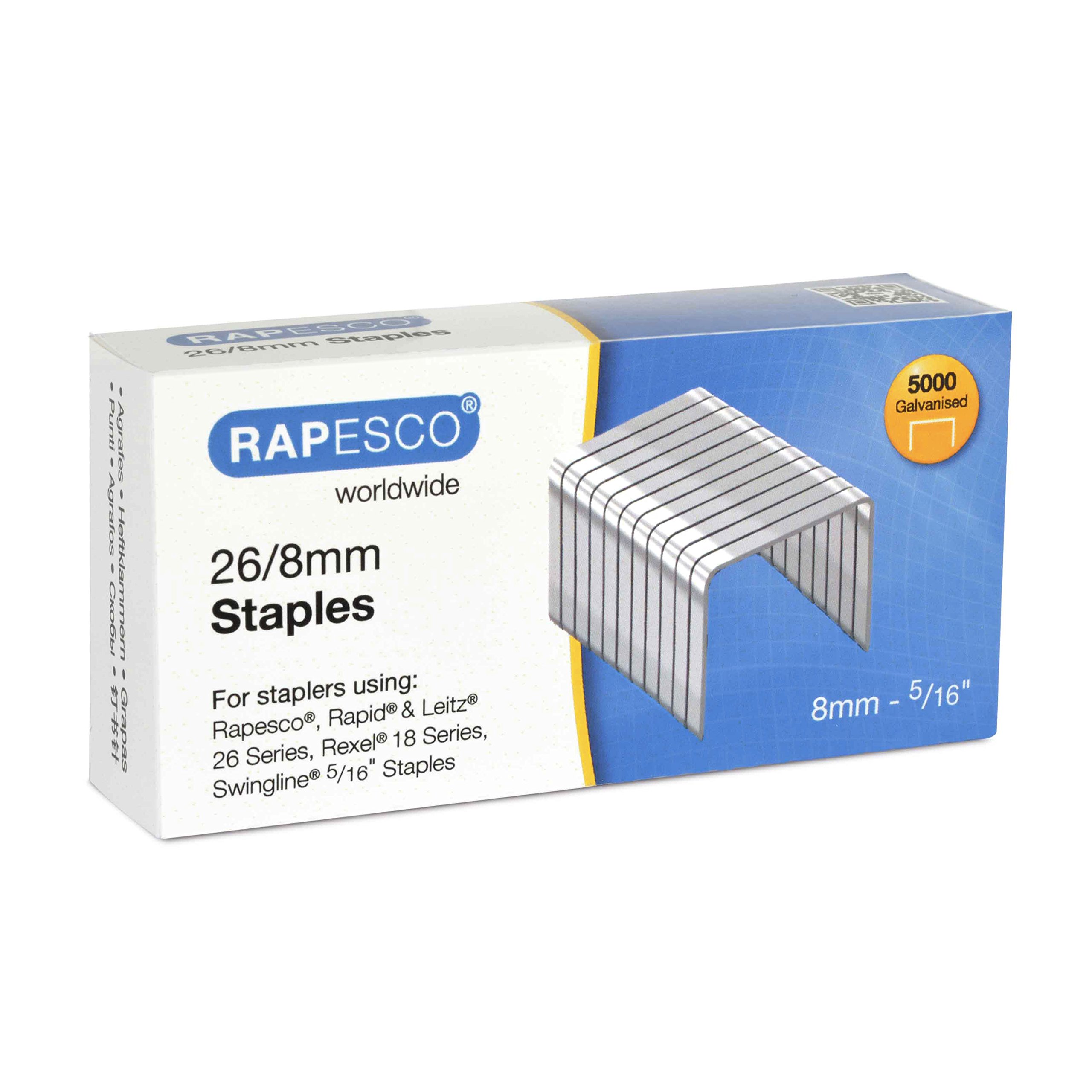 Rapesco S11880Z3 Type 26/8 mm (No.56) Galvanised Staples, Pack of 5000