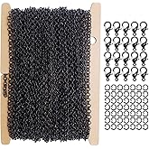 THREENEST 32-Feet 2.5mm Rolo Chains with 20 Lobster Clasps+50 Jump Rings, Cable Link Craft Chain Findings for Necklace Bracelet Earring DIY for Jewelry Making (Black 2087-B)