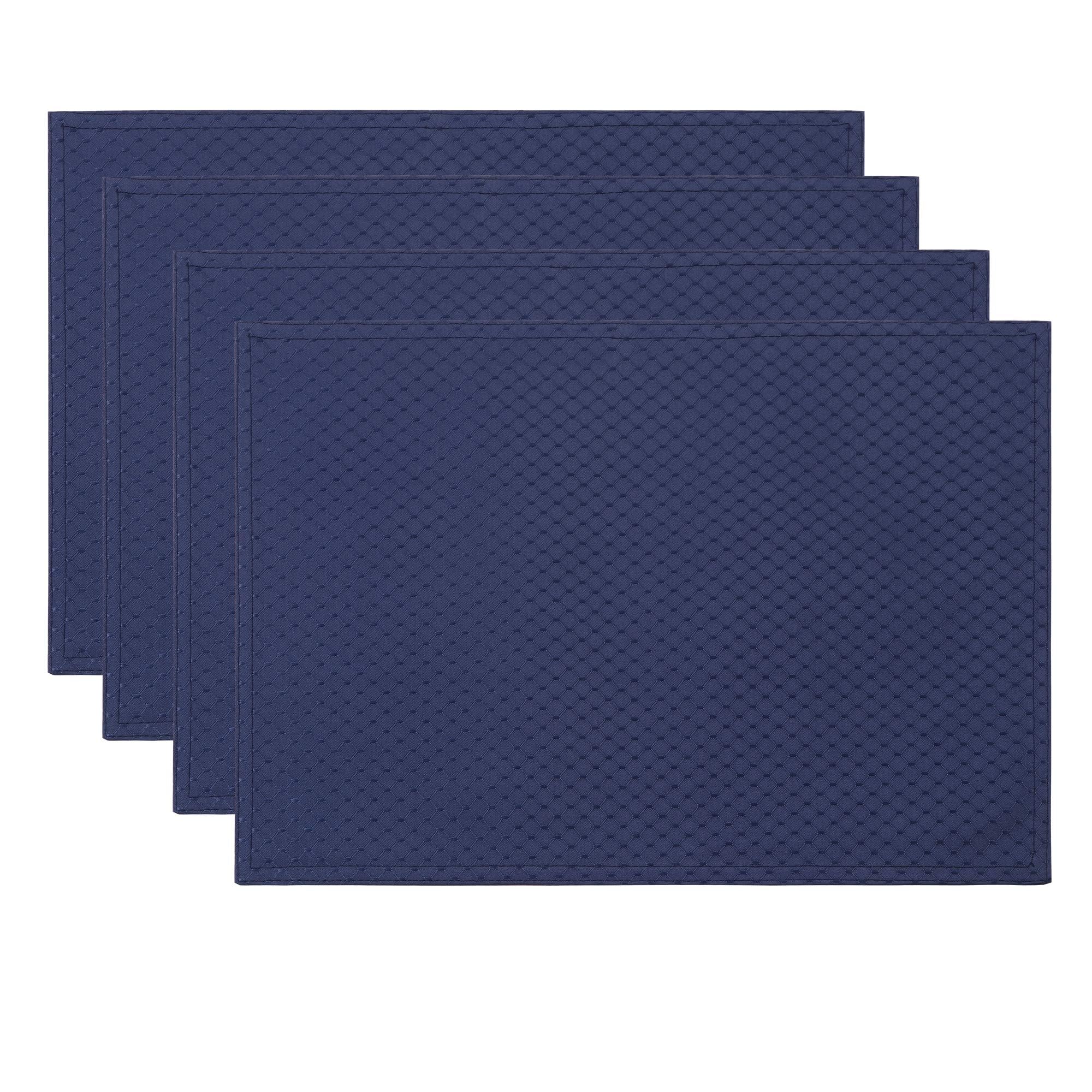 ColorBird Waffle Jacquard Placemats Set of 4, Washable Placemats for Kitchen Table, Heat Resistant Dining Table Mats Microfiber Fabric Navy Blue Table Place Mats, 13 x 19 Inch