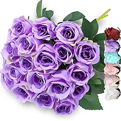 Denvii Artificial Purple Rose Flowers Bouquet of 12