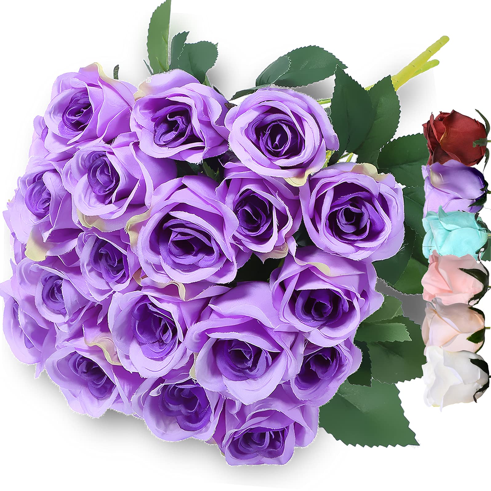 Denvii Artificial Purple Rose Flowers Bouquet of 12