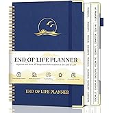 End of Life Planner, Estate Planning Organizer with Tabs for Senior, Spiral Funeral Planning Book with Large Font, Gold Corner Guards & Inner Pocket for Will Preparation, 7.36" x 10.4", Blue