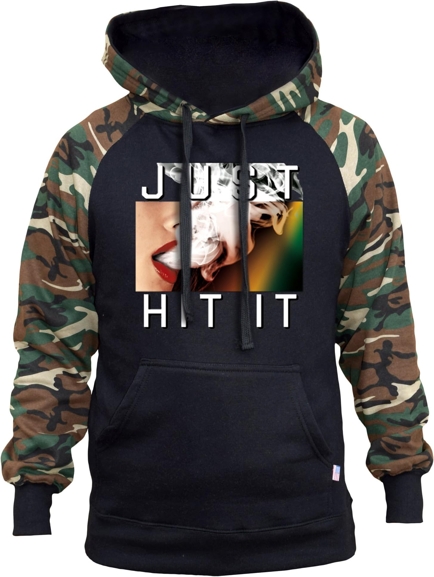 Interstate Apparel Men's Just Hit It Black/Camo Raglan Baseball Hoodie Black