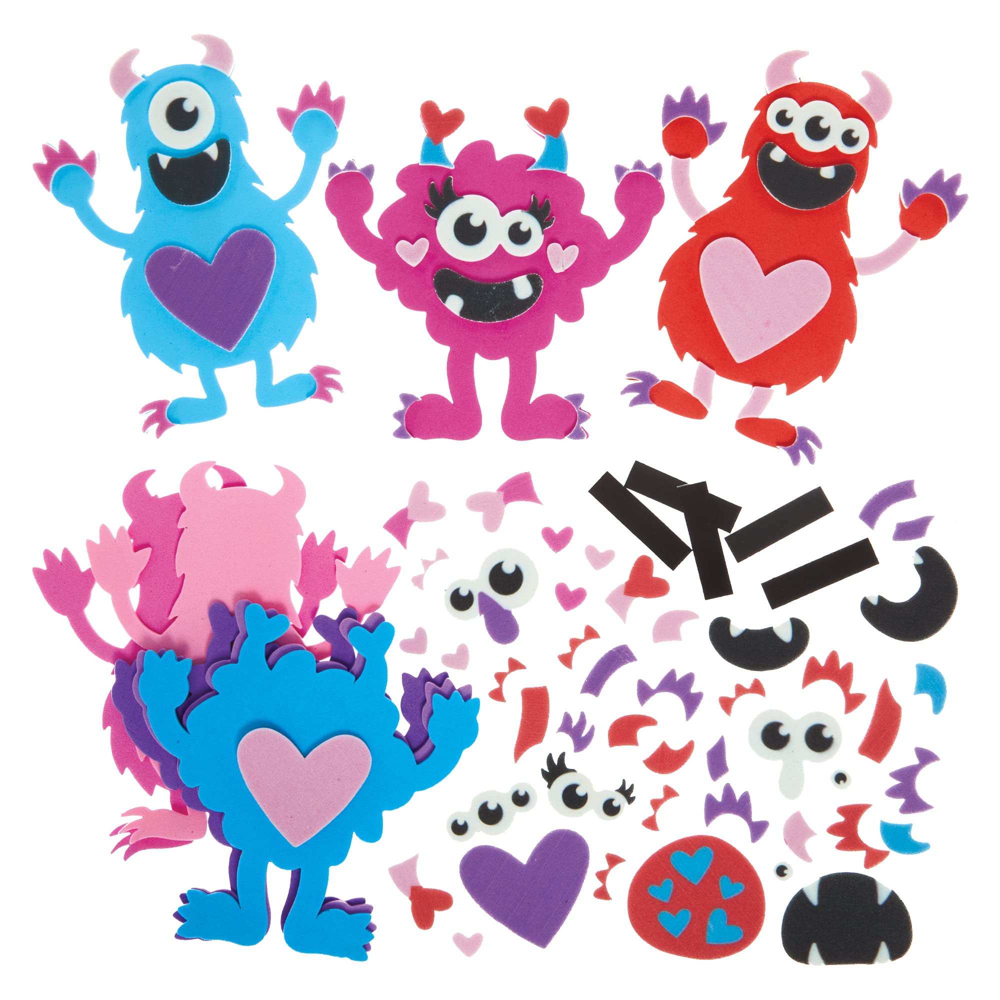 Baker Ross FX342 Love Heart Monster Magnet Kits - Pack of 8, Valentine's Day Foam Craft Kit for Kids