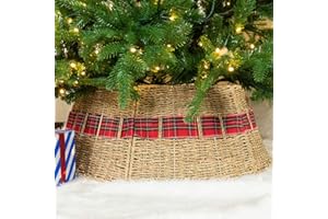 Rocinha Rattan Christmas Tree Collar - Rustic Handcrafted Christmas Tree Ring Easy Set Up 26" Tree Ring Tree Skirt Decorates Your Home for The Holidays