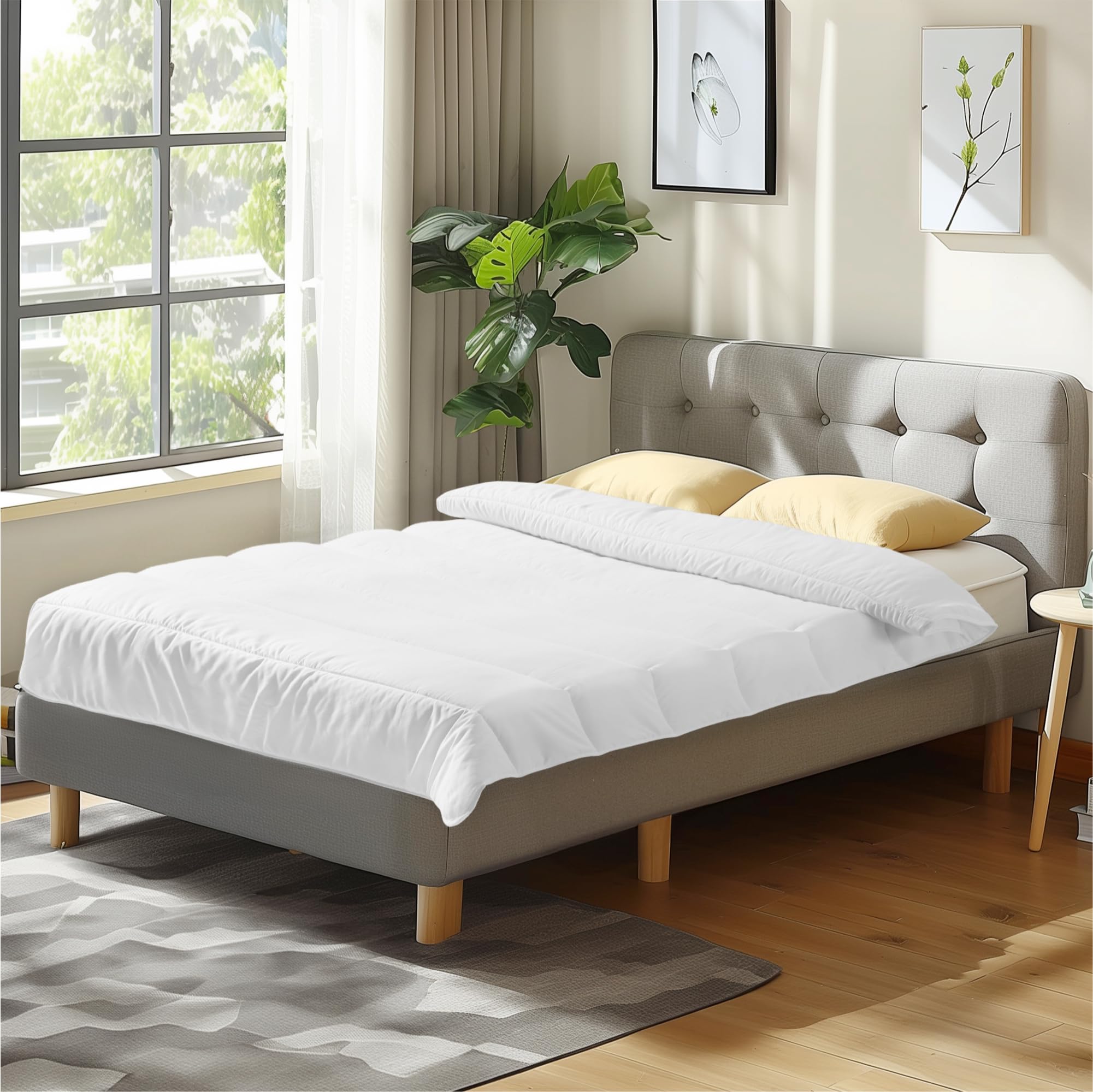 JEMIDI Single Winter Duvet - 135x200 cm (53-1/8" x 78-3/4") Machine Washable Soft Comforter Quilt for Single Bed - Warm Polyester Filled Blanket Bedding - White