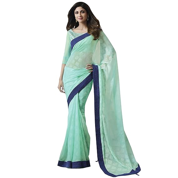 Womens Jacquard Chiffon Saree With Unstitched Blouse Piece (SHILPA2514SSSR01_Sky Blue)