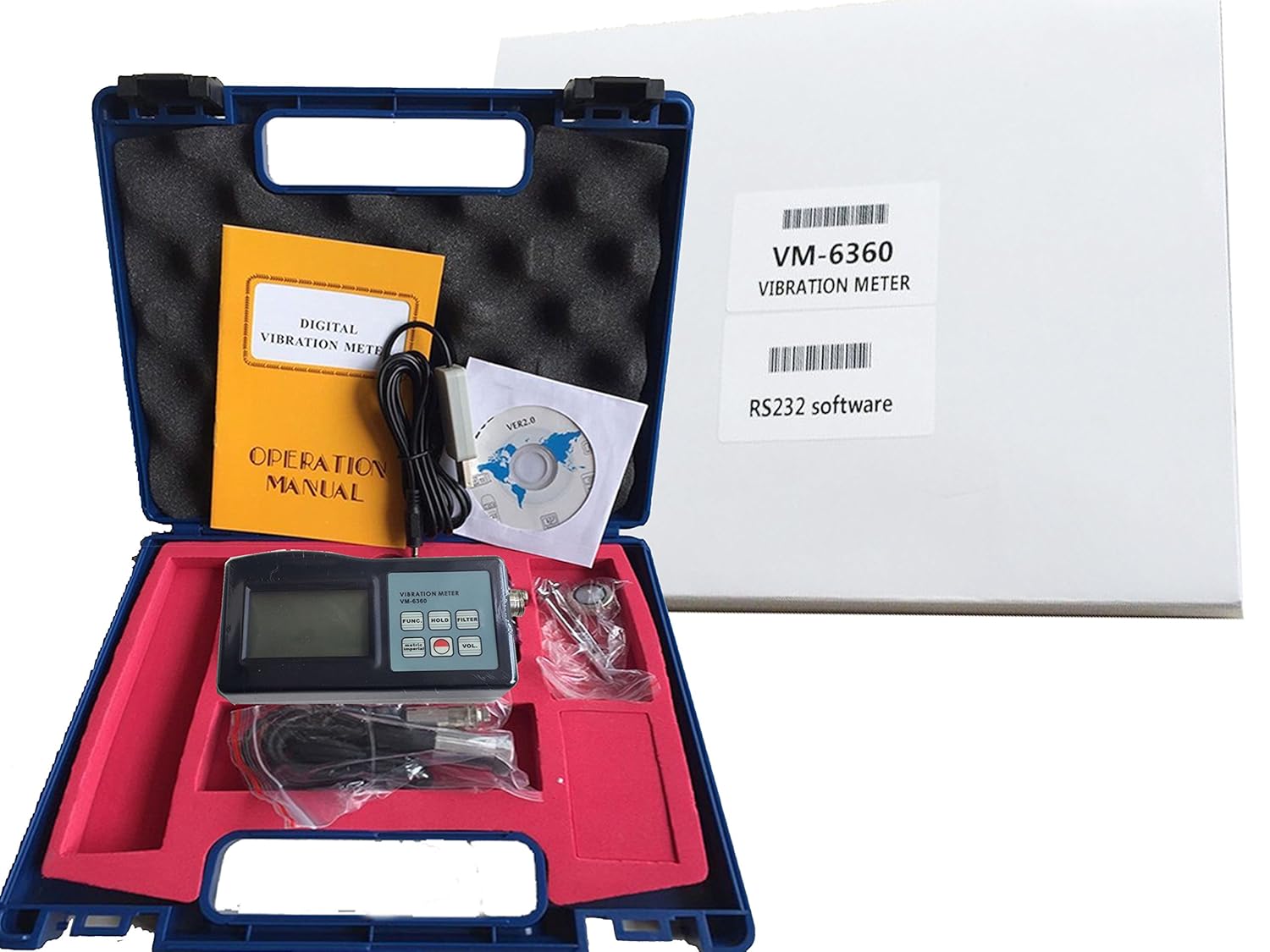 Digital Vibration Meter Tester Vibrometer Gauge with RS232 Cable