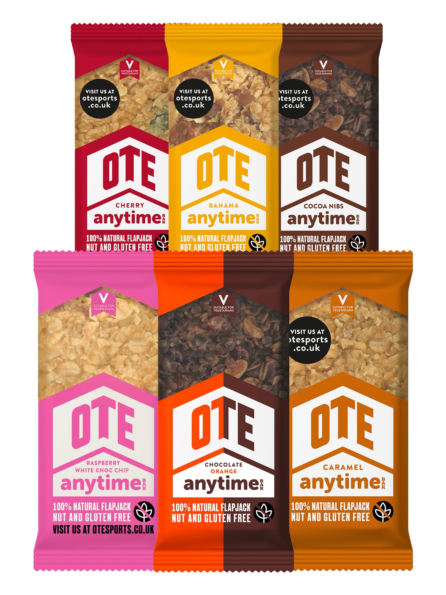 OTE Anytime Bars - Energy Bars for Cycling - Cycling Nutrition - Nut Free Snacks for Running - Gluten Free Flapjacks - Box of 16 x 62g (Mixed)