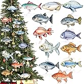 Thyle 24 Pcs Christmas Sea Fish Ornaments Bulk Christmas Wood Ocean Beach Tree Decorations Coastal Fish Hanging Ornaments Sea Animals Decor with Rope for DIY Craft Birthday Wedding Party