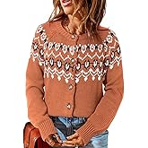 Dokotoo Womens Cardigans Casual Long Sleeve Chunky Knit Fall Winter Button Down Fair Isle Cardigan Sweaters