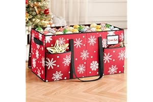SOLEDI Large Christmas Ornament Storage Box with 8 Trays, Dual Zippers Christmas Storage Containers Fits 128 Holiday Ornament Decorations, Ornament Organizer with Pockets for Xmas Decorations (Red)