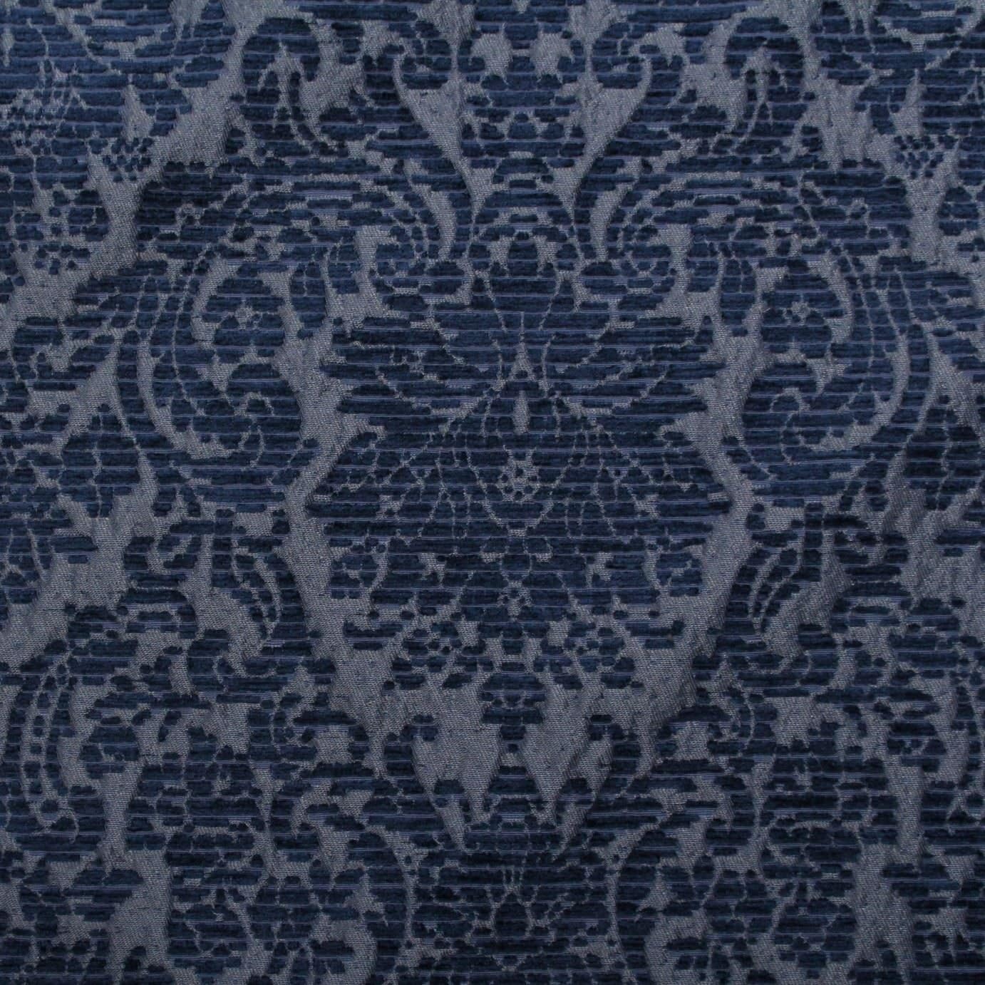 Navy Blue Floral Damask Jacquard Chenille Curtain Cushion Upholstery