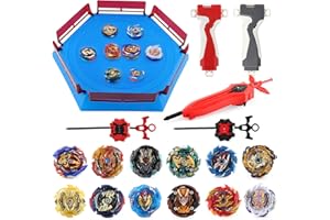 TuKIIE Battling Top Gyro Toy Set, 12 Spinning Tops & 3 Launchers with Battle Arena, Birthday Gifts for Boys Girls Kids Ages 8