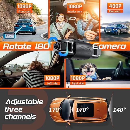 iiwey T1-pro Dash Cam Front and Rear Inside Channel 1080P, Adjustable  Lens Dash Camera for Cars with IR La