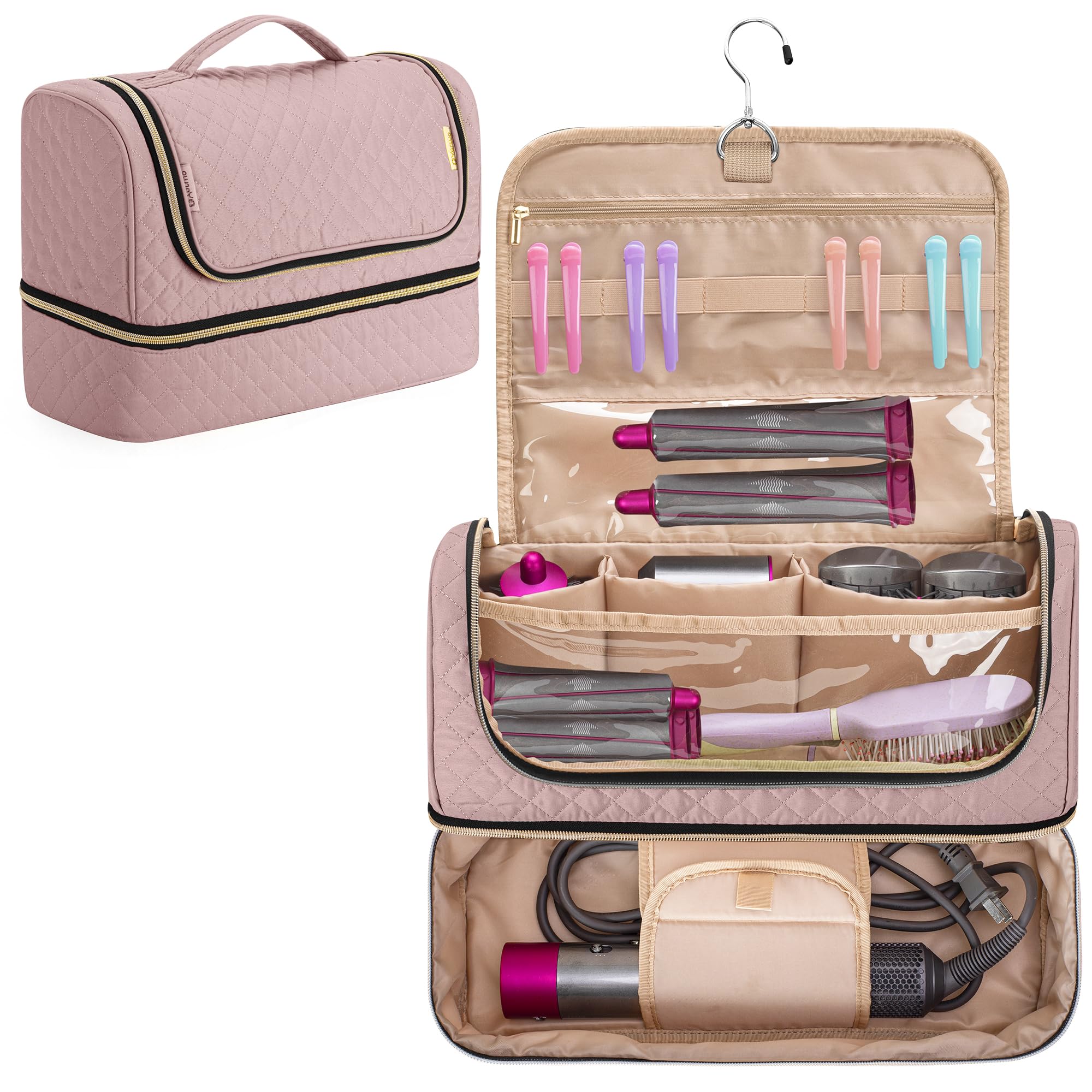 Yarwo Travel Case Compatible with Dyson Airwrap Styler Complete, Double Layers Portable Travel Organiser Bag for Airwrap Styler and Attachments, Pink, Patent Pending