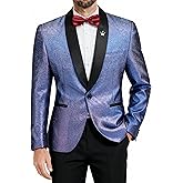 YND Men's Shiny Tuxedo Jacket, Sequin Slim Fit Blazer, One-Button Shawl Lapel Suit for Party, Prom, Wedding, Dinner