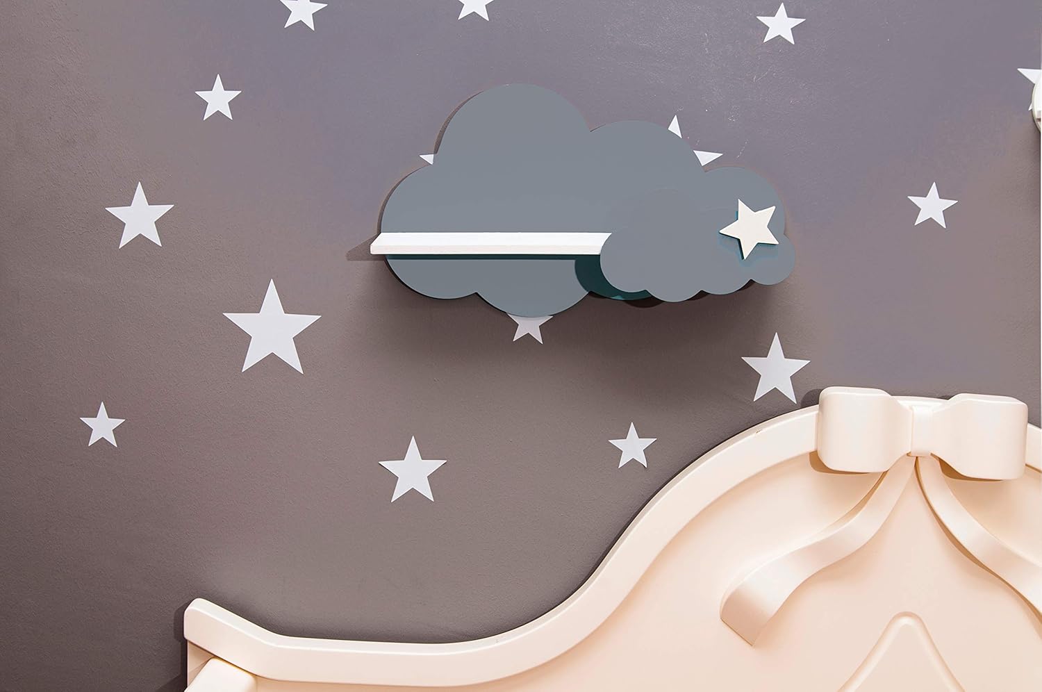 grey nursery shelves