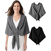 Fourluoo 2 Pcs Shawl Wraps for Women Knitted Triangle Shawls Knotted Cardigan Cape Shoulder Top Sweater Scarf for Fall Winter