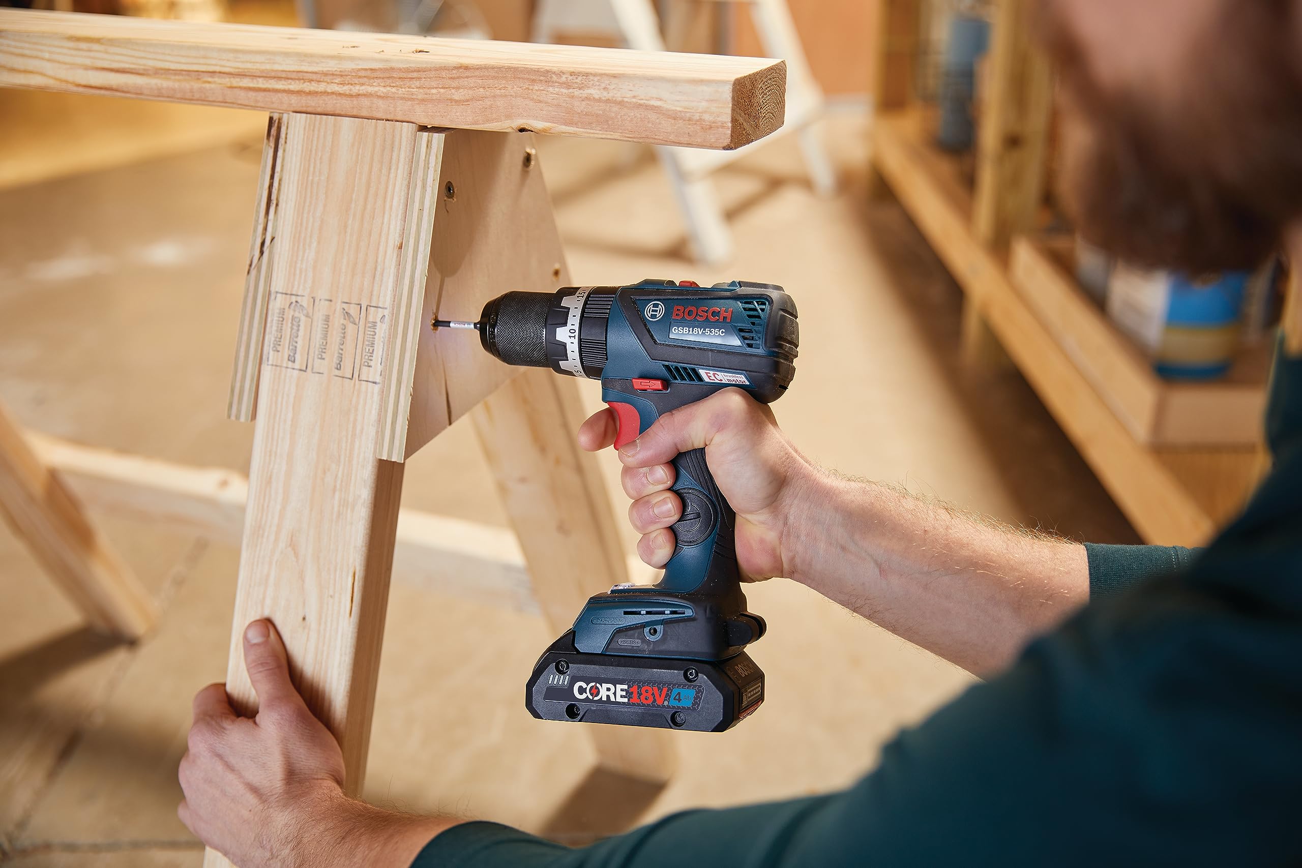 BOSCH GSB18V-535CB15 18V EC Brushless Connected-Ready 1/2 In. Hammer Drill/Driver with (1) CORE18V 4 Ah Advanced Power Battery