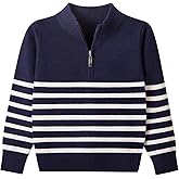 Danny D Boys Stripe Quarter Zips Pullover Sweater Kids Chunky Long Sleeve Knit Pullover Sweater ﻿