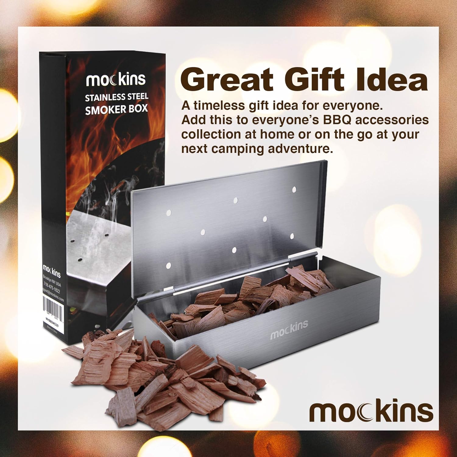 Mockins Stainless Steel BBQ Smoker Box for Grilling Barbecue Wood Chips On Gas Grill or Charcoal Grill - Grilling Accessories: Garden & Outdoor