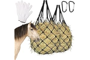 Flantor 2PCS Hay Net for Horses - Ultra Slow Feed Hay Net with 2 Pairs Gloves, 2.36"x2.36" Holes 40” Heavy-Duty Horse Slow Feed Hay Nets for Stall, Trailer, Pasture - Strong & Durable Hanging Feeders