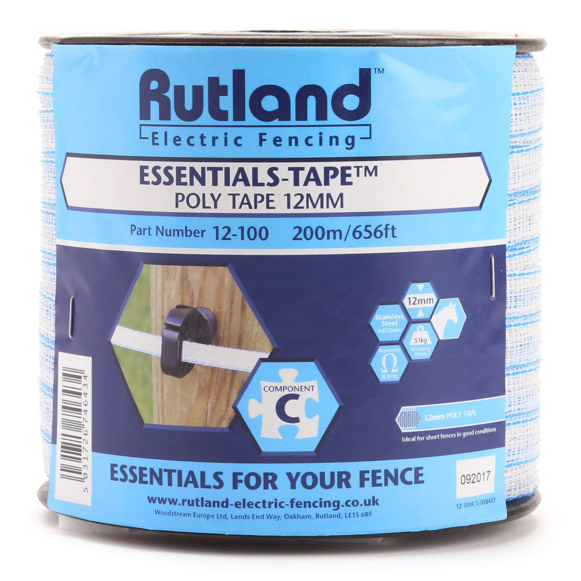 Rutland Essentials - Electric Fence Poly Tape - 200 m - 4 x 0.15 mm Stainless Steel - Resistance: 8.9 Ω/m - #12-115R