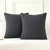 FUTEI Charcoal Throw Pillow Covers 18x18 Inch Set of 2,Furry Faux Fur Teddy Boucle Textured Cushion Covers,Soft Fluffy Decorative Pillow Case,Home Decor for Couch Bed Living Room Office Car