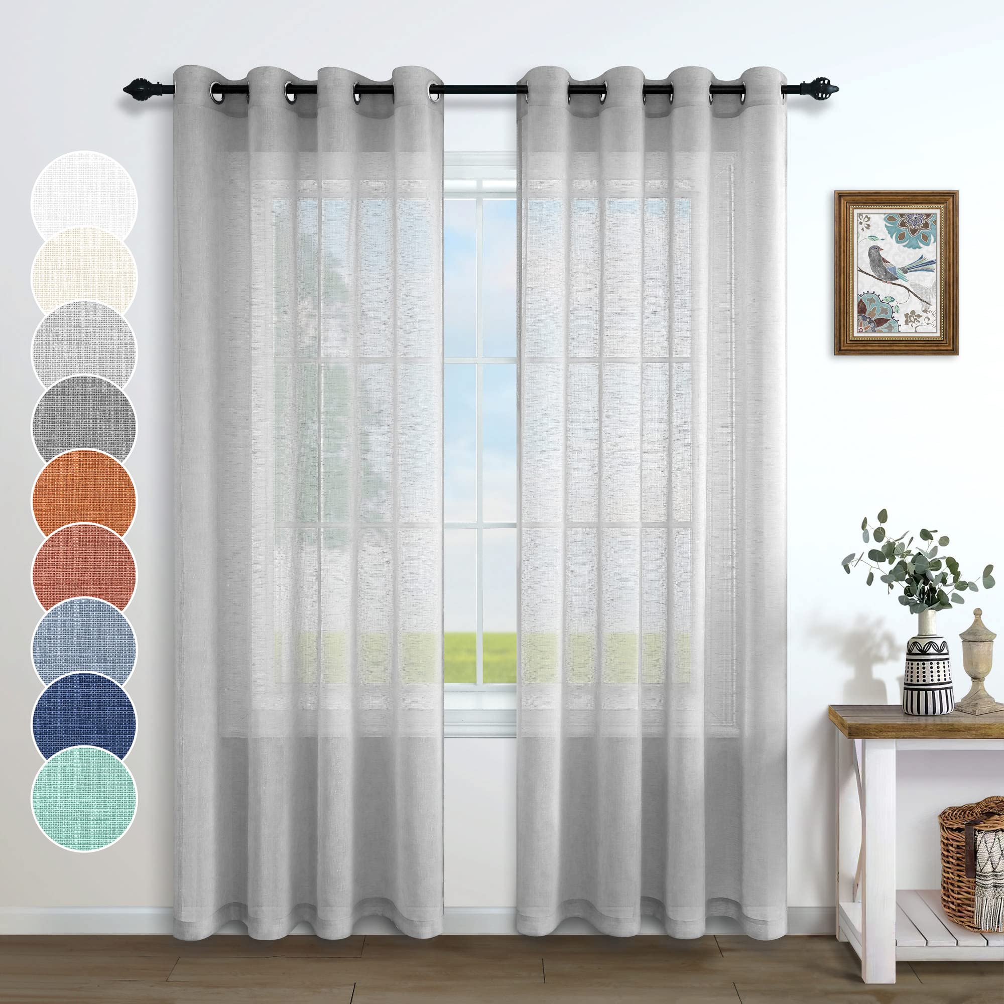 Photo 1 of Light Grey Curtains 108 Inches Long for Living Room 2 Panel Set Grommet Decorative Sheer Linen Textured Extra Long Curtain for Sliding Door Dining Room High Ceiling 52x108 Inch Length Silver Gray 9 ft
