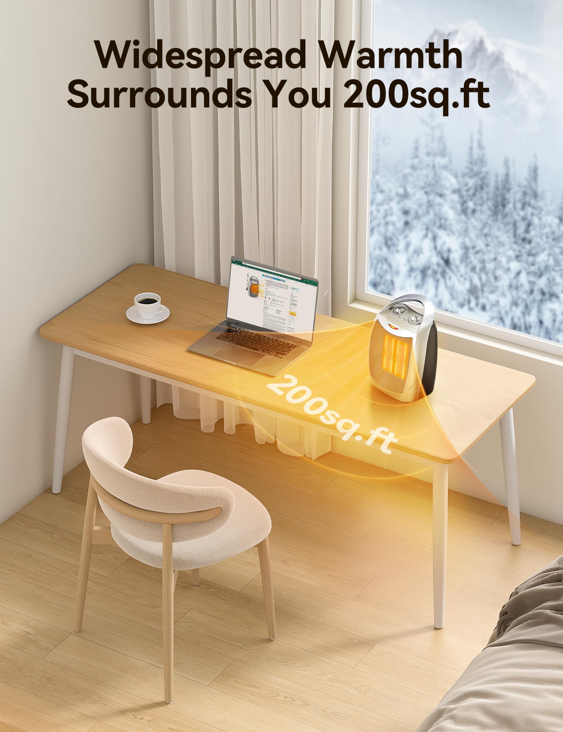 GiveBest Portable Electric Space Heater with Thermostat, 1500W/750W Safe and Quiet Ceramic Heater Fan, Heat Up 200 Square Feet for Office Room Desk Indoor Use, Silver