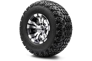 GOLF CART KING MODZ® Vampire Machined Black 10" Golf Cart Wheels and Arisun X-Trail (22x11-10) All-Terrain Golf Cart Tires Combo - Set of 4