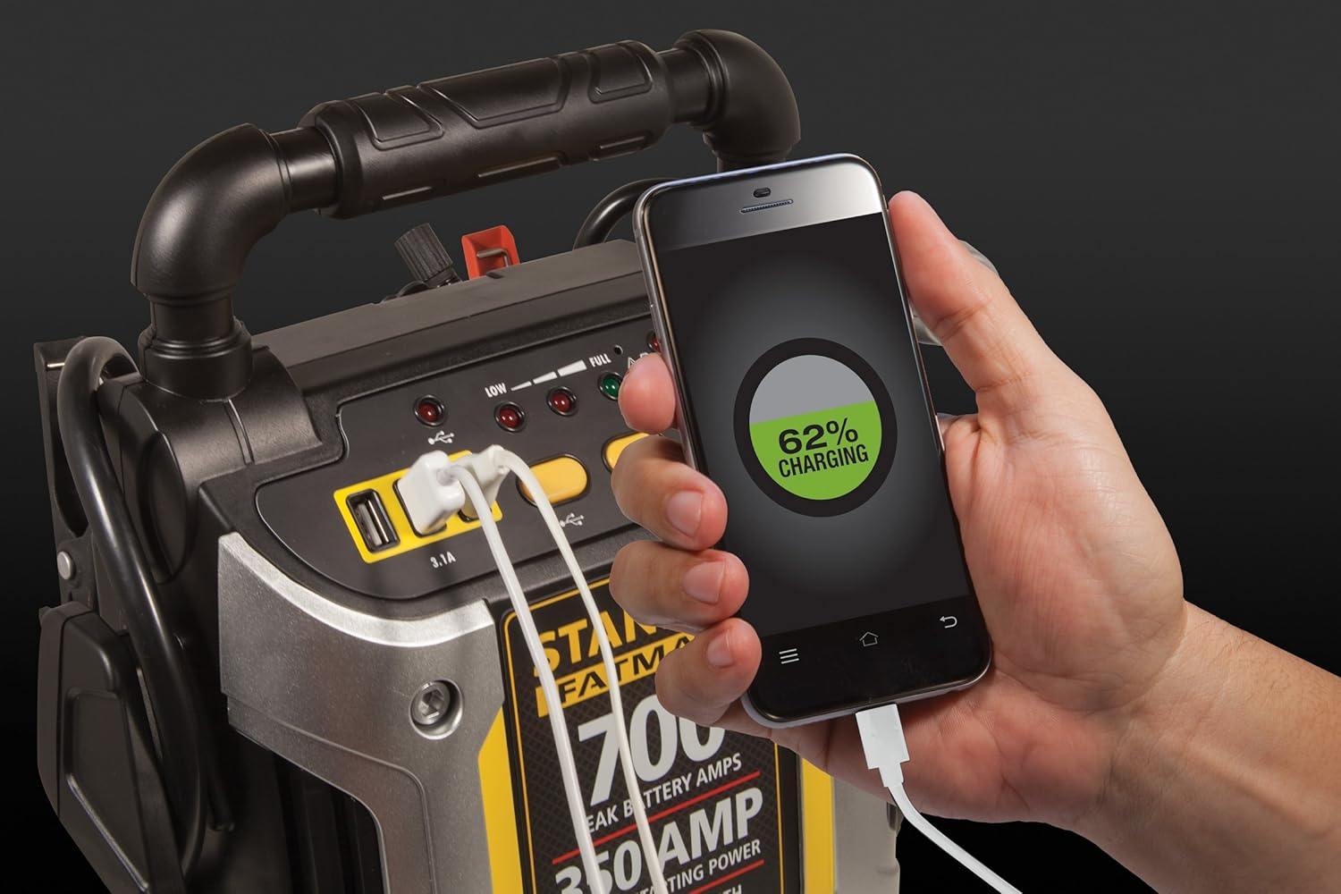 STANLEY FATMAX J7CS Portable Power Station Jump Starter: 700 Peak/350 Instant Amps, 120 PSI Air Compressor, 3.1A USB Ports, Battery Clamps: Automotive